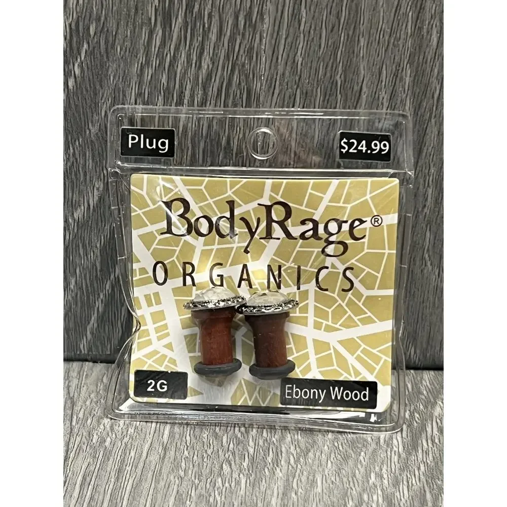 BodyRage Ebony Wood Plug 2G‎ Gemstone Decorative Ear Stretching